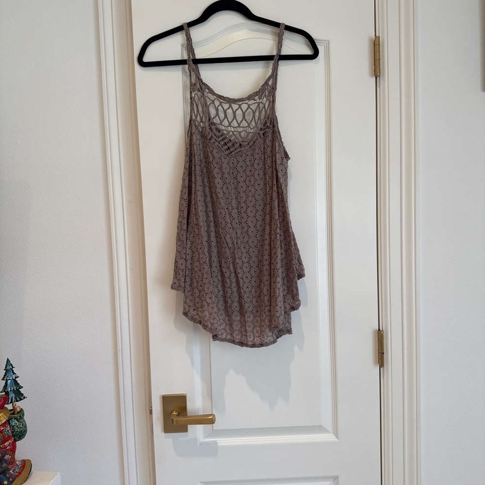 Free People Brown Asymmetrical Sleeveless Tank Top